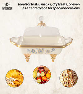 Plateau à bonbons avec couvercle transparent en forme de dôme et support doré, en porcelaine fine, de haute qualité, aspect moderne et luxueux - Product Image 4