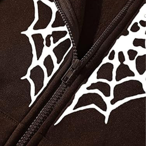Vintage Washed Fleece Gothic Zip-Up Hoodie <b>Black</b> Unisex Oversized Knitted Cotton Winter <b>Sweatshirt</b> - Product Image 2