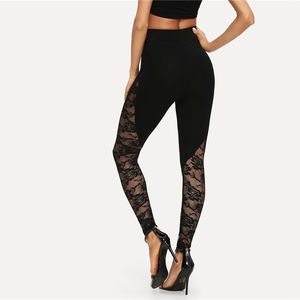 Leggings noirs taille haute en dentelle, longueur intégrale, motif floral, extensibles, sexy, pour femmes, toutes saisons, style tricoté - Product Image 2