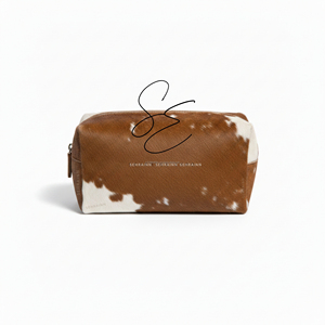 Genuine Hair On Leather Toiletry <b>Pouch</b> Travel Cosmetic Bag Cowhide Makeup Organizer Zipper Dopp Kit For <b>Men</b> Women Custom Logo - Product Image 1