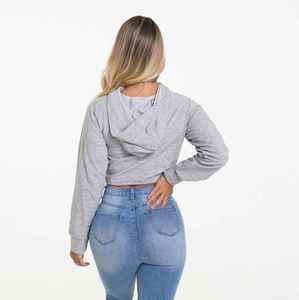 Sudadera con Capucha Asimétrica Gris para Mujer, Manga Larga, Color Sólido, Mezcla de Algodón, Tejido Transpirable, Ropa de Otoño - Product Image 2