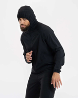 Ensemble survêtement streetwear noir personnalisé avec logo, veste à capuche et pantalon de jogging, design 2-en-1 pour homme