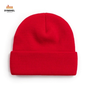 Bonnet d'hiver en tricot uni rouge DYNAMEL, à revers, décontracté, unisexe, style bonnet court - Product Image 6