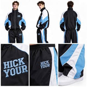 Survêtement homme color block avec veste coupe-vent zippée et poches latérales, pantalon ample en nylon respirant et imperméable - Product Image 6