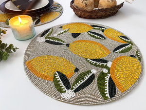 Citrus Beaded handmade <b>work</b> Placemat Handmade Lemon <b>Table</b> Mat Round Charger Plate Dining Decor Kitchen Wedding Party Setting - Product Image 3