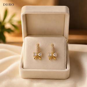 Boucles d'oreilles en or jaune 14 carats plaqué or avec nœud en ruban et diamants pour femmes, accessoires de bijoux de luxe - Product Image 5