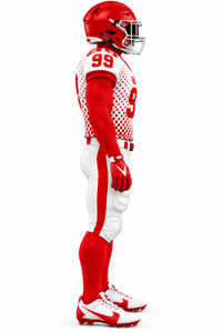 Uniforme de football américain personnalisé rouge et blanc, maillot, pantalon rembourré, casque, gants, chaussures, vêtements de sport d'équipe, 100% polyester, sublimation - Product Image 4