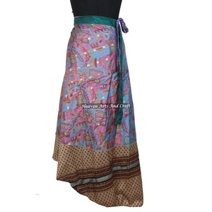 Vintage Indian Silk Sari <b>Magic</b> Wrap Around Skirts <b>Beach</b> Wear Skirt 2 Layer Reversible <b>Magic</b> Silk Sari Wrap Long Skirt Reversible - Product Image 5