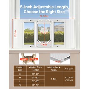 Porta per Gatti da Finestra Regolabile 27-32 Pollici con 4 Modalità di Chiusura Sicura, Telaio in Alluminio, Vetro ad Alta Trasparenza, Accessori per Porte e Finestre - Product Image 2