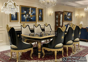 Juego de Comedor de Estilo Barroco Europeo en Negro y Dorado, Muebles de Comedor de Madera Tallada de Primera Calidad, Estilo Maharaja, Juego de Comedor para 10 Personas, Reino Unido - Product Image 3