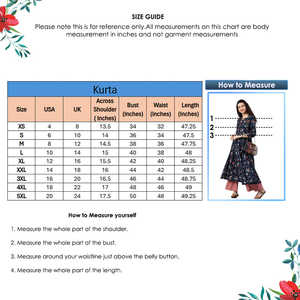 ชุดคุर्ตาอานาร์กาลีผ้าฝ้ายสีน้ำเงินพิมพ์ลายดอกไม้สำหรับผู้หญิง คอทรงกลม แขนสามส่วน ออกแบบมาเพื่อการสวมใส่ลำลองสไตล์ชาติพันธุ์ทั่วโลก - Product Image 5