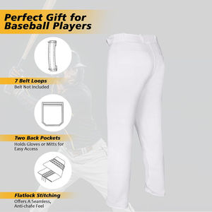Pantalones de béisbol para adultos, color personalizado, parte inferior abierta, con ribete lateral, longitud completa, de algodón y poliéster, para jóvenes. - Product Image 5