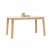 Mesa de Centro Cuadrada Resistente con Patas de Madera de Caucho Sólido y Tablero de MDF Lacado en Blanco, Diseño KD, Disponible en Stock, para Restaurante