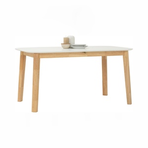 Mesa de Centro Cuadrada Resistente con Patas de Madera de Caucho Sólido y Tablero de MDF Lacado en Blanco, Diseño KD, Disponible en Stock, para Restaurante - Product Image 6