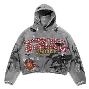 Conjunto Deportivo Gótico Vintage Lavado, Sudadera Corta con Capucha y Pantalones con Estampado Gráfico de Calaveras, Ropa Urbana de Dos Piezas - Product Image 6