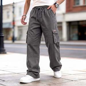 Custom OEM Manufactured 100% Cotton Baggy Cargo <b>Jeans</b> Wide Leg Y2K <b>Elastic</b> Waist Denim Pants for Men with Drawstring Streetwear - Product Image 3