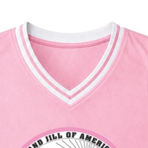 เสื้อบาสเก็ตบอลปักลายตราสัญลักษณ์ Pink Jack & Jill สำหรับผู้หญิง แบบแขนกุด คอวี แต่งขอบสีขาว สามารถสั่งทำสำหรับทีมได้ - Product Image 2