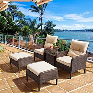 High End Outdoor Relaxing Coffee Set Durable Rattan <b>Recliner</b> <b>Chairs</b> with Cushions and Matching Ottoman for <b>Garden</b> Living - Product Image 2