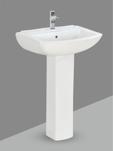Lavabo Cuadrado de Cerámica Resistente para Baño con Pedestal Completo, Lavabo Colgante de Pared, Lavabo de Cerámica Blanco Brillante de Alta Resistencia - Product Image 1