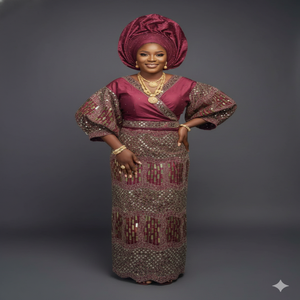 Robe de luxe nigériane faite à la main en tissu George 100 % polyester, avec sequins dorés, pour mariage africain et fêtes pour filles - Product Image 4