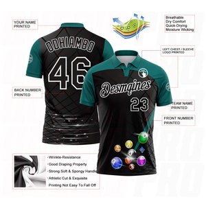 .Custom Black Teal White Billiard Balls Performance Polo Shirt Sublimation Custom Logo Team Polo Golf <b>Bowling</b> Snooker Billiards - Product Image 3