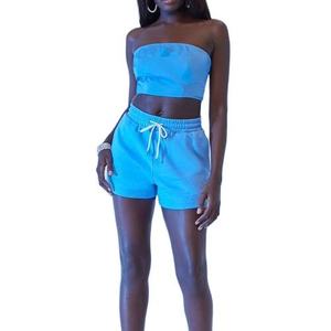 Crop top à épaules dénudées pour femme, avec motif graphique, fermeture éclair contrastante au dos, ourlet court, ensemble pour le golf d'été - Product Image 1