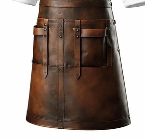 Genuine Leather <b>Apron</b> <b>Men</b> Cross Back With Pockets For Restaurant Bar Bartender Uniform - Product Image 3