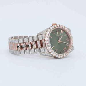 Reloj de lujo de acero inoxidable para mujer, esfera redonda, analógico, cuarzo, indicador de fecha, bisel con diamantes, cierre plegable - Product Image 2