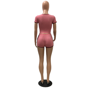 Conjunto de Verano para Mujer, Top Corto de Punto Rojo con Cuello Redondo y Manga Corta, Pantalones Cortos por Encima de la Rodilla con Cordón, 100% Algodón, Secado Rápido y Transpirable - Product Image 4