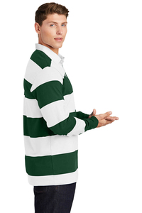 Polo de Rugby Personalizado con Logotipo, 100% Algodón, Rayas Verdes y Blancas, Clásico, Manga Larga para Hombre - Product Image 4