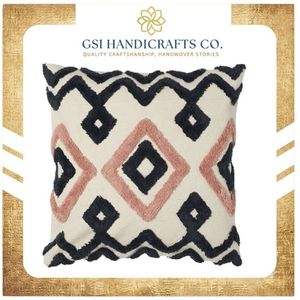 Coussin décoratif carré à motif géométrique tufté, style bohème, brodé, en textile, avec housse lavable – Grande Vente - Product Image 2
