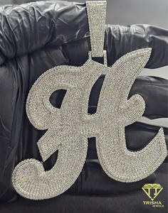 Iced Out "H" Initial Necklace Moissanite Diamond Hip Hop Pendant Silver Bling Chain Custom Jewelry Gift - Product Image 5