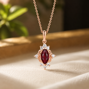 Plated Yellow Gold Pendant <b>Necklace</b> Marquise Red Gemstone Anniversary Floral Jewelry for Women - Product Image 5