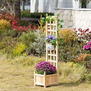 Natural Wooden Raised Flower Bed Trellis for Climbing Plants 11.75x11.5x49.25 Inches Rustic Finish <b>Planter</b> <b>Box</b> Metal <b>Planters</b> - Product Image 2
