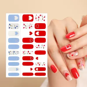 ShineB Gel Nail Strips Heart French Gel nail stickers Red Blue Color Hologram Jewel easy self nail art made in korea oem odm