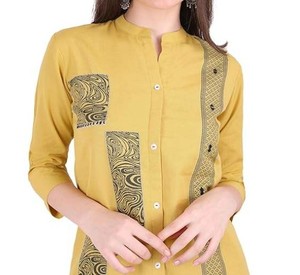 Women's 2 Piece Cotton Crepe <b>Set</b> Mandarin Collar Top With Palazzo Trousers Solid Color Loose Fit Casual Spring Summer Wear - Product Image 2