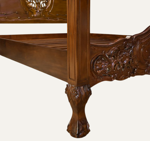 เตียงนอนสี่เสาทรงคลาสสิกยุโรปแกะสลักด้วยมือจากไม้มะฮอกกานีแท้สำหรับห้องนอนสุดหรู - Product Image 4