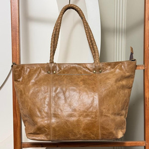 Sac fourre-tout en cuir véritable fait à la main avec poignées tressées nouvelle mode haute capacité fermeture éclair bureau et voyage sac à bandoulière pour femmes - Product Image 3