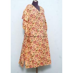 Vestido Maxi de Algodón Orgánico Estampado, Estilo Coreano Vintage, Holgado, Informal, para Playa o Dormir, con Estampado a Mano, para Mujer - Product Image 4