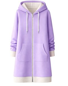 Sweat-shirt à capuche long zippé en polaire pour femme, couleur lavande, avec poches kangourou, vêtement d'hiver décontracté et chaud, fabrication OEM personnalisée - Product Image 1
