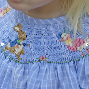 Conjunto de Ropa Infantil al por Mayor de Vietnam con Diseño Personalizado para el Día de Pascua, Vestido de Niña con Bordado de Conejito en Tela de Algodón - Product Image 1