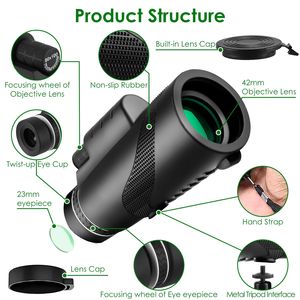 Telescopio Monocular HD de Alta Potencia 80x100 con Adaptador para Smartphone, Prisma BAK-4 y Lente FMC para Adultos, Incluye Trípode y Estuche - Product Image 2