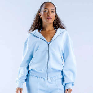 Nouveau design – Sweat à capuche zippé oversize en polaire bleu craie pour femme – Anti-plis, respirant, idéal pour l'entraînement et les activités sportives - Product Image 1