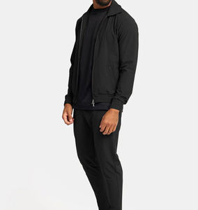 Ensemble de survêtement décontracté pour homme avec logo personnalisé, veste à fermeture éclair et cordon de serrage, couleur unie, tissu épais, manches longues, style sportswear - Product Image 6