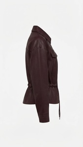 Chaqueta Casual de Invierno para Mujer, de PU, con Cintura Ajustable con Cordón, Cuello Alto, Cierre de Cremallera, Larga, OEM - Product Image 2