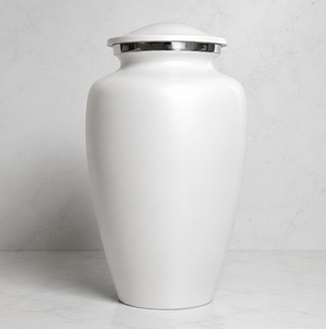 Urna Funeraria de Esmalte Personalizable de Estilo Americano en Color Blanco Plateado con Adhesivo para Imagen Conmemorativa para Guardar Cenizas Humanas - Product Image 1