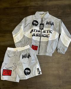 Custom Reflective <b>Men's</b> Nylon Windbreaker <b>Jacket</b> and Shorts Set Zip Up Streetwear Water Resistant Tracksuit - Product Image 3
