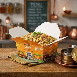 Caja de Empaque para Comida Rápida con Logotipo Personalizado Impreso |   Caja de Papel Desechable para Hamburguesas, Papas Fritas y Patatas Fritas para Llevar, Embalaje Ecológico de Bagazo - Product Image 1