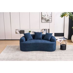 Divano a Due Posti LY 025S Blu con Tessuto Chenille Effetto Legno e Imbottitura Completa in Spugna per Soggiorno - Product Image 1