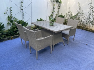 Modern Waterproof Rattan <b>Dining</b> Garden Set with Steel Frame for 1 Table 4 <b>Chairs</b> Cushions for Outdoor Patio & Courtyard - Product Image 3